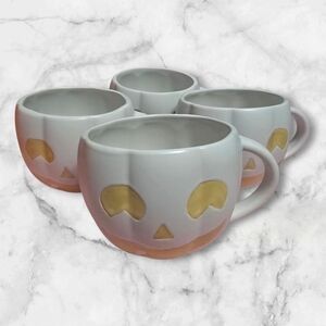 Pottery Barn Jack-O'-Lantern Stoneware Mugs Halloween Ceramic Spooky Autumn Fall